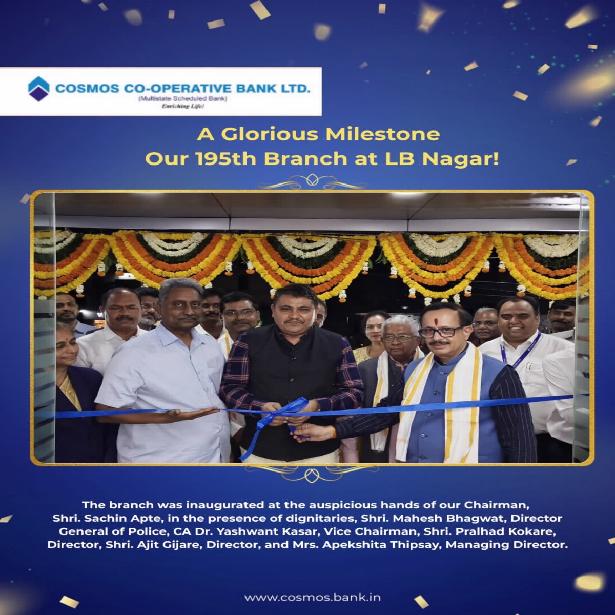 Cosmos Co-operative Bank Inaugurates Its 195th Branch at LB Nagar
